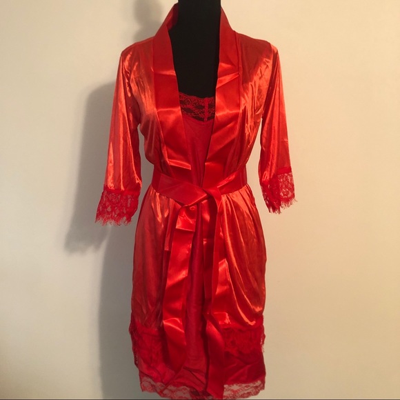Intimates & Sleepwear | Red Slip Robe Set | Poshmark